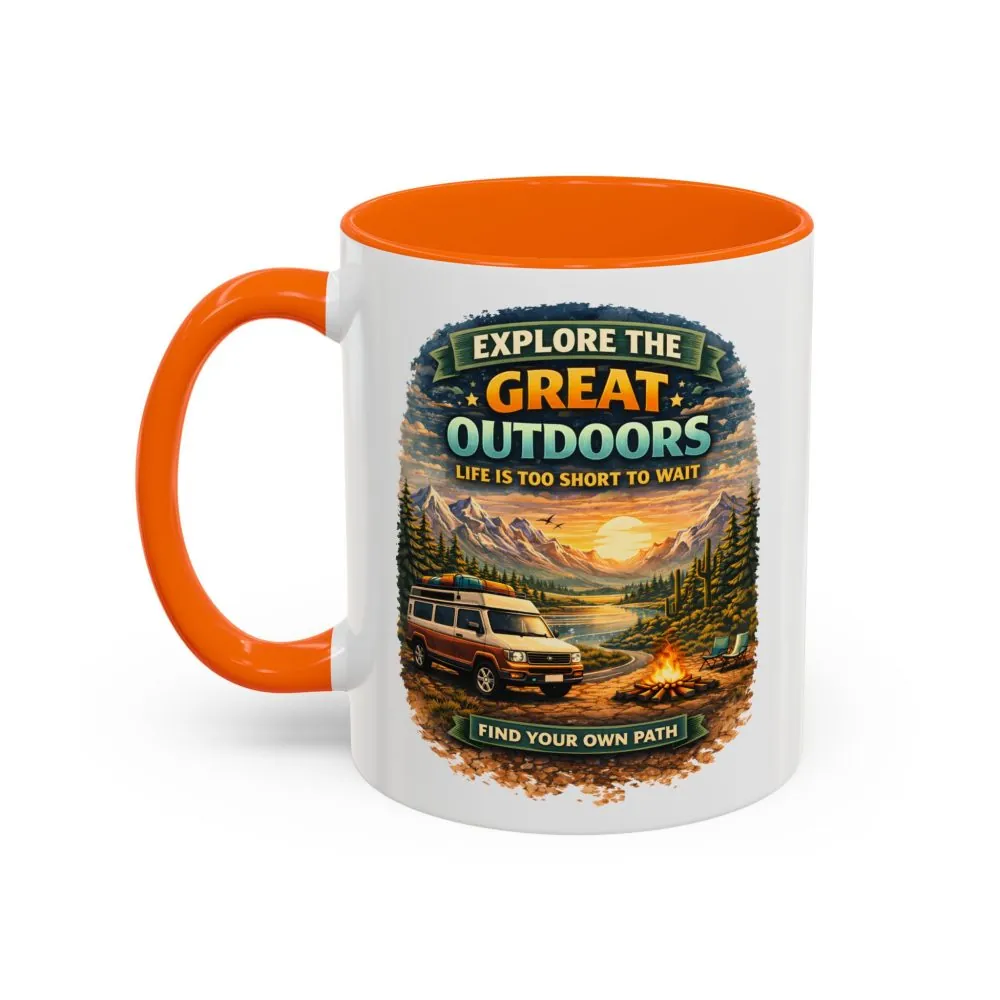 Accent Coffee Mug (11, 15oz) — "Explore The Great Outdoors" Design Scenic-Line