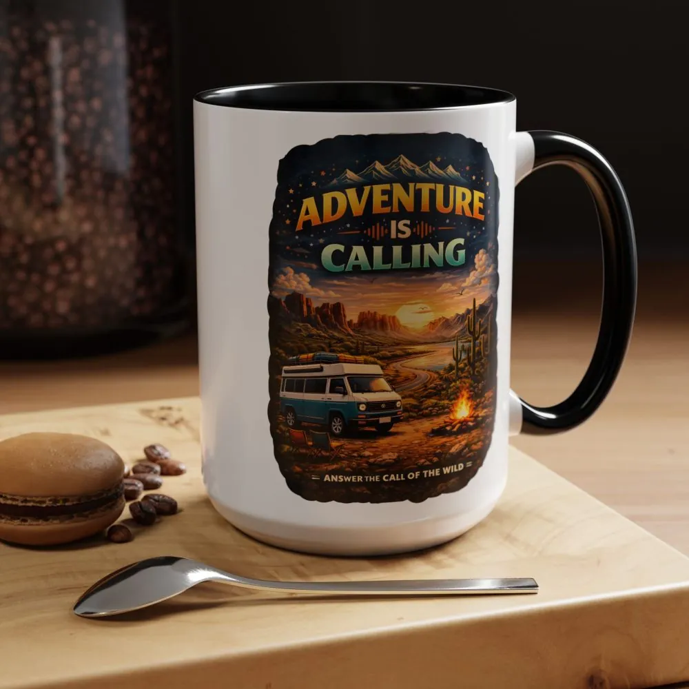 Accent Coffee Mug (11, 15oz) — "Adventure Is Calling" Design Scenic-Line