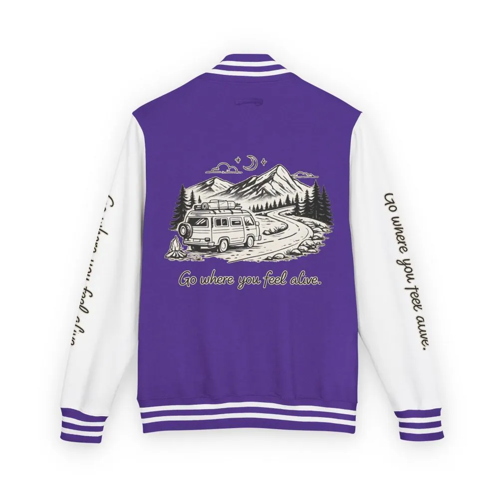 3946573740849008875_2048.jpeg Unisex Heavyweight Letterman Jacket — "Go Where You Feel Alive" Travel Varsity Coat
