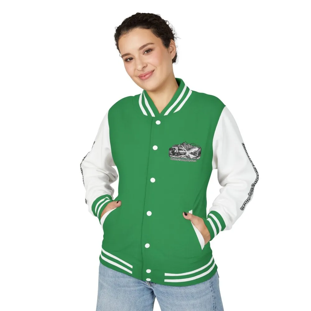 3950635450990671655_2048.jpeg Unisex Heavyweight Letterman Jacket — "Built For The Long Way North" Travel Varsity Coat