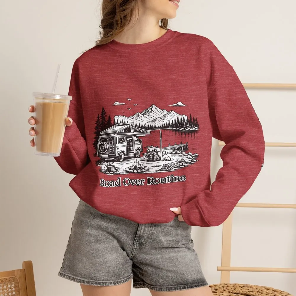 395233022060164062_2048.jpeg Unisex Heavy Blend™ Crewneck Sweatshirt — "Road Over Routine" Design Minimal-Line