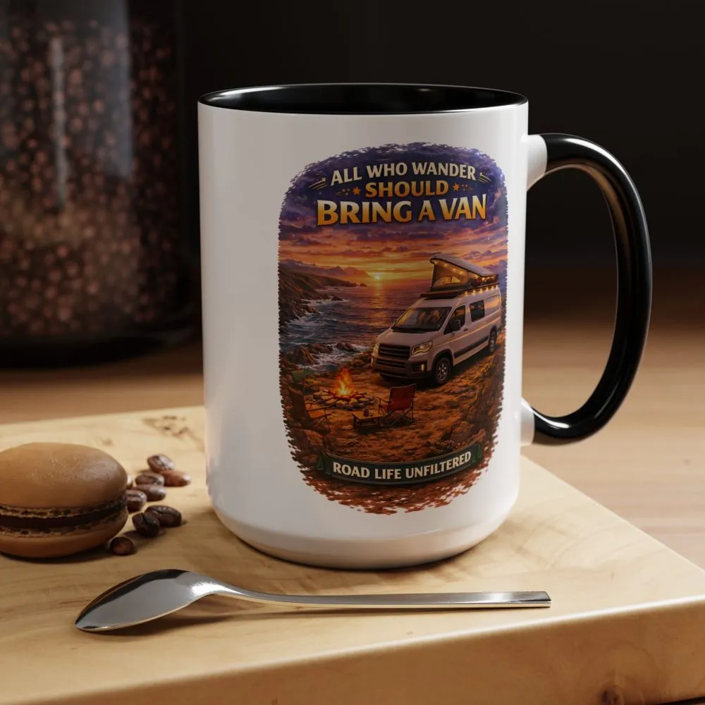 Accent Coffee Mug (11, 15oz) — "All Who wander Should Bring A Van" Design Scenic-Line