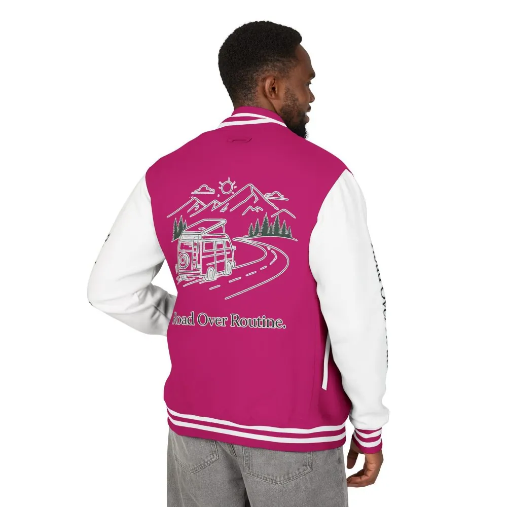 Unisex Heavyweight Letterman Jacket — "Road Over Routine" Travel Varsity Coat