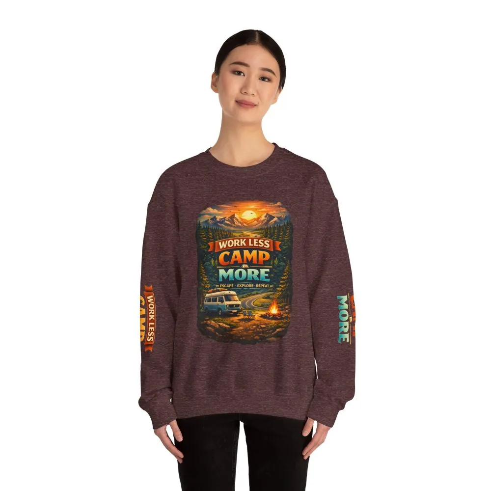 3984661289750947841_2048.jpeg Unisex Heavy Blend™ Crewneck Sweatshirt — "Work Less-Camp More" Design Scenic-Line