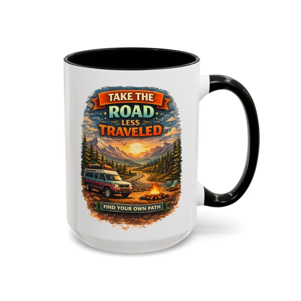 3985333716379776547_2048.jpeg Accent Coffee Mug (11, 15oz) — "Take The Road Less Traveled" Design Scenic-Line