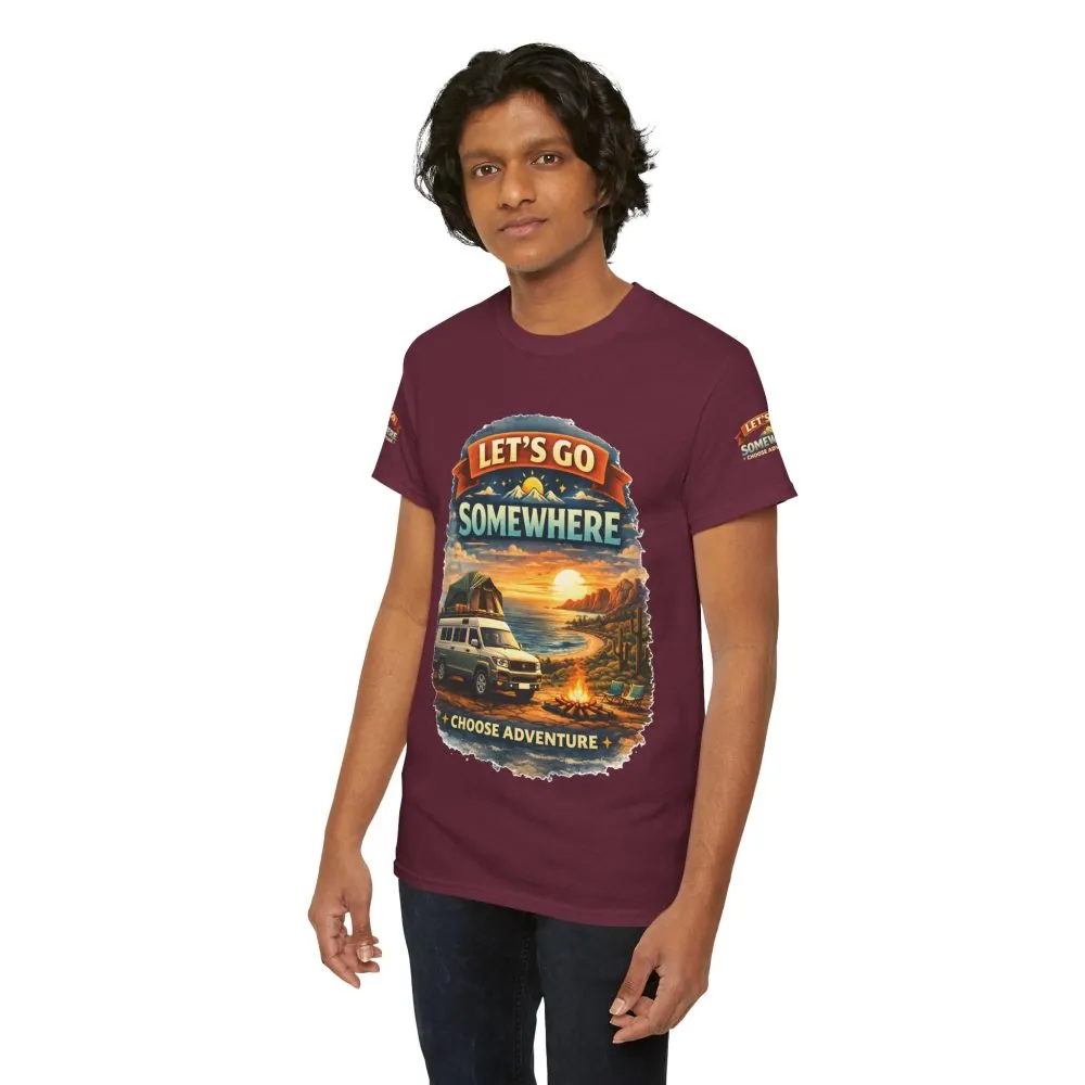 3997913265442420900_2048.jpeg Unisex Heavy Cotton Tee — "Lets Go Somewhere" Design Scenic-Line