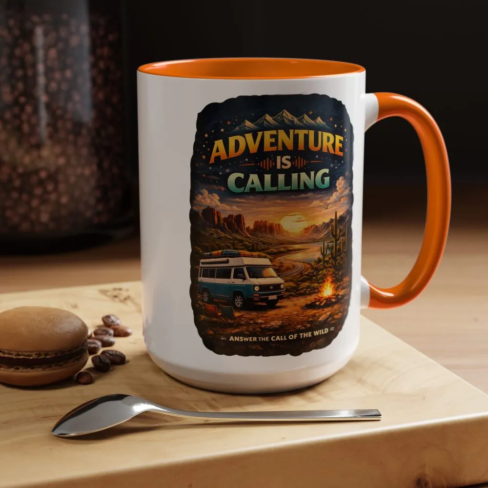 Accent Coffee Mug (11, 15oz) — "Adventure Is Calling" Design Scenic-Line