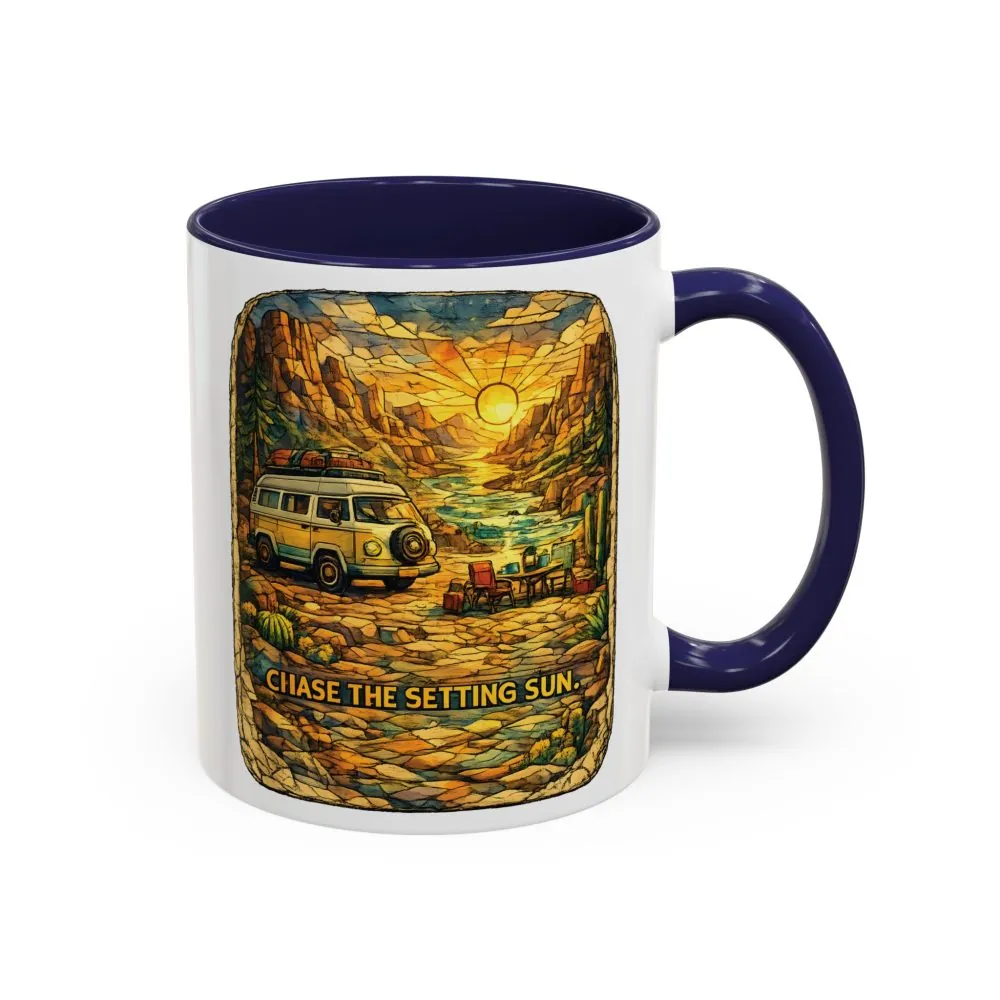 Accent Coffee Mug (11, 15oz) — "Chase The Settings Sun" Design Cubic-Line