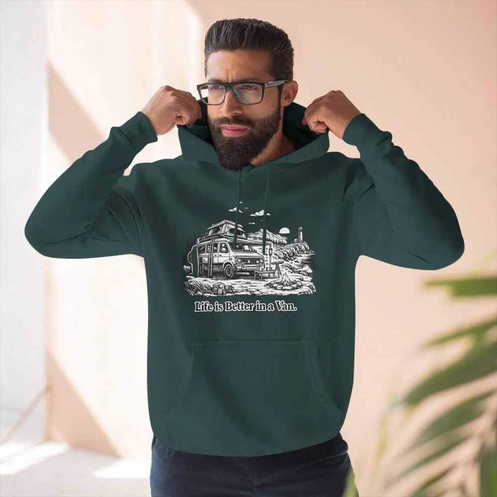 Three-Panel Fleece Hoodie - "Life Is Better In A Van" Design Minimal-Line