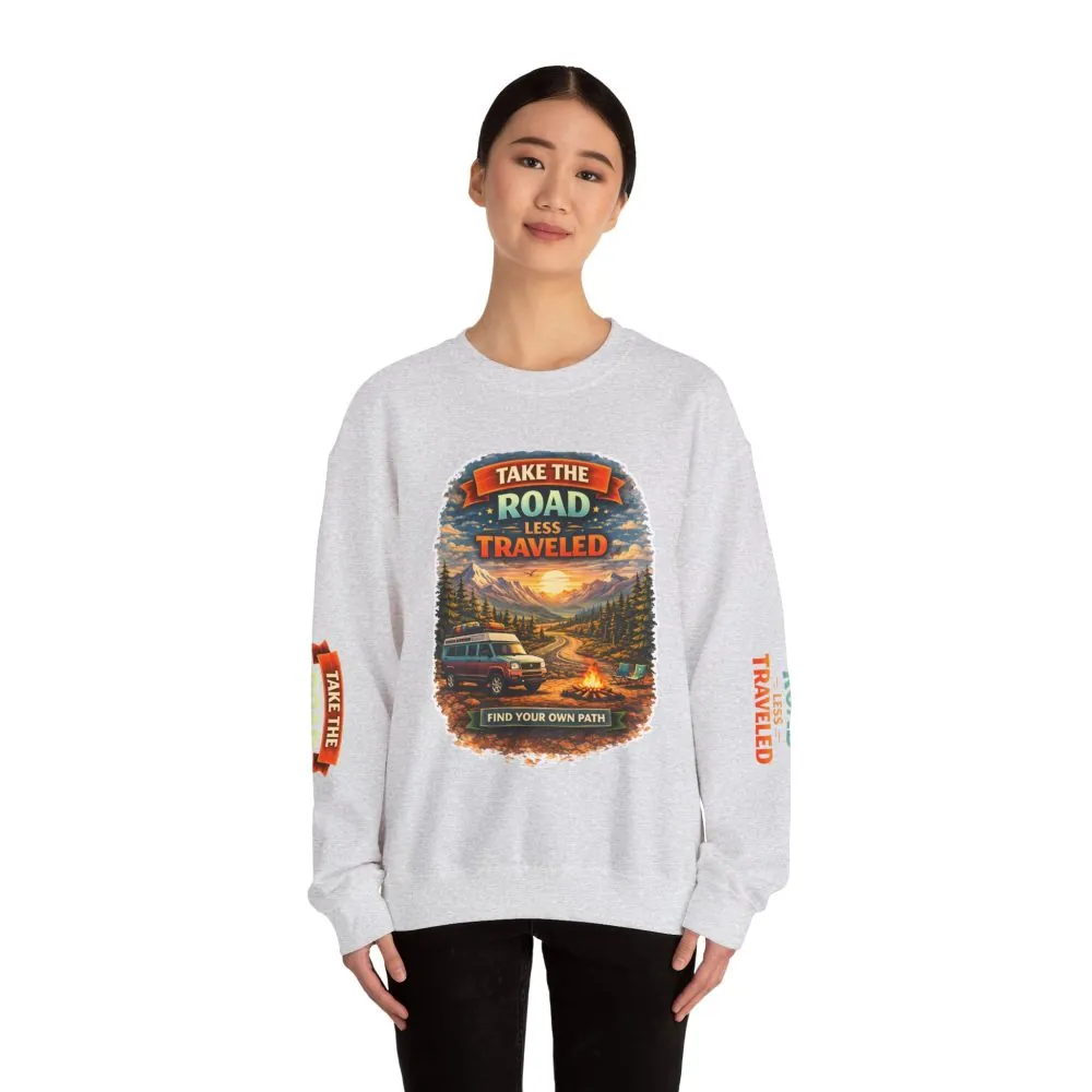 401376204954799396_2048.jpeg Unisex Heavy Blend™ Crewneck Sweatshirt — "Take The Road Less Traveled" Design Scenic-Line