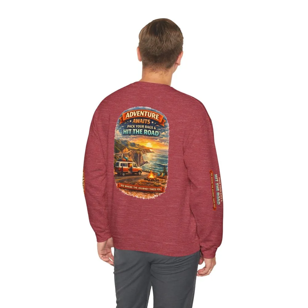 4022733026628393445_2048.jpeg Unisex Heavy Blend™ Crewneck Sweatshirt — "Adventure Awaits-Pack Your Bags" Design Scenic-Line