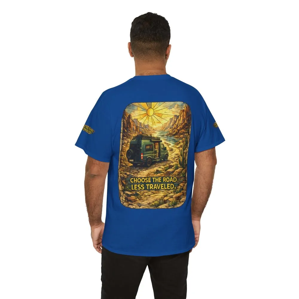 404296345340154124_2048.jpeg Unisex Heavy Cotton Tee — "Choose The Road Less Traveled" Design Cubic-Line