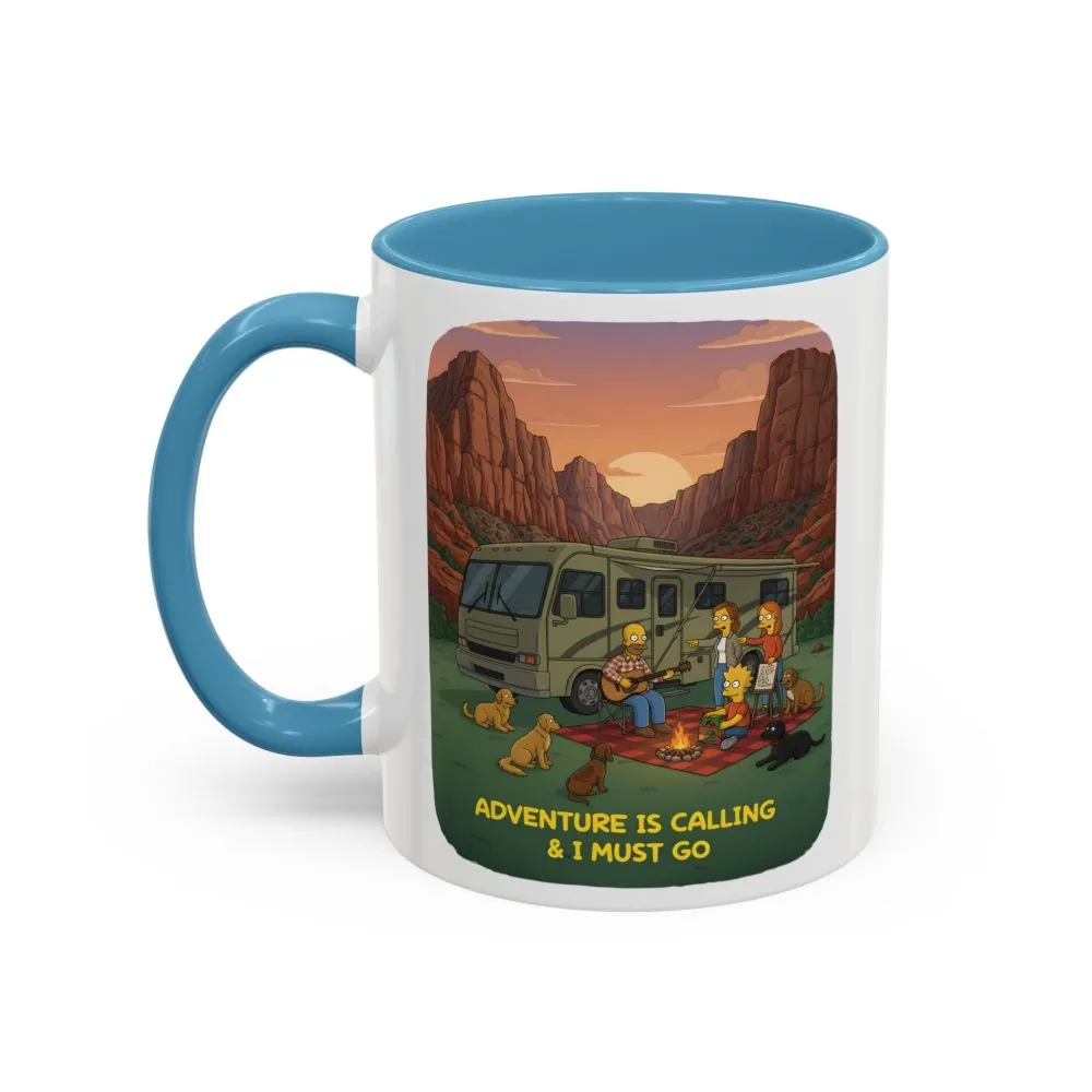 Accent Coffee Mug (11, 15oz) — "Adventure Is Calling-I Must Go" Design Sitcom-Line