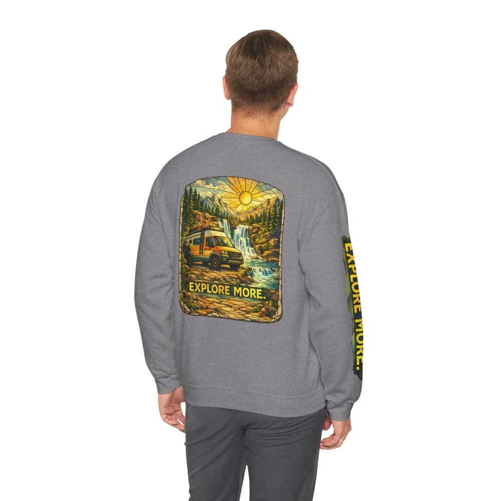 Unisex Heavy Blend™ Crewneck Sweatshirt — "Explore More" Design Cubic-Line