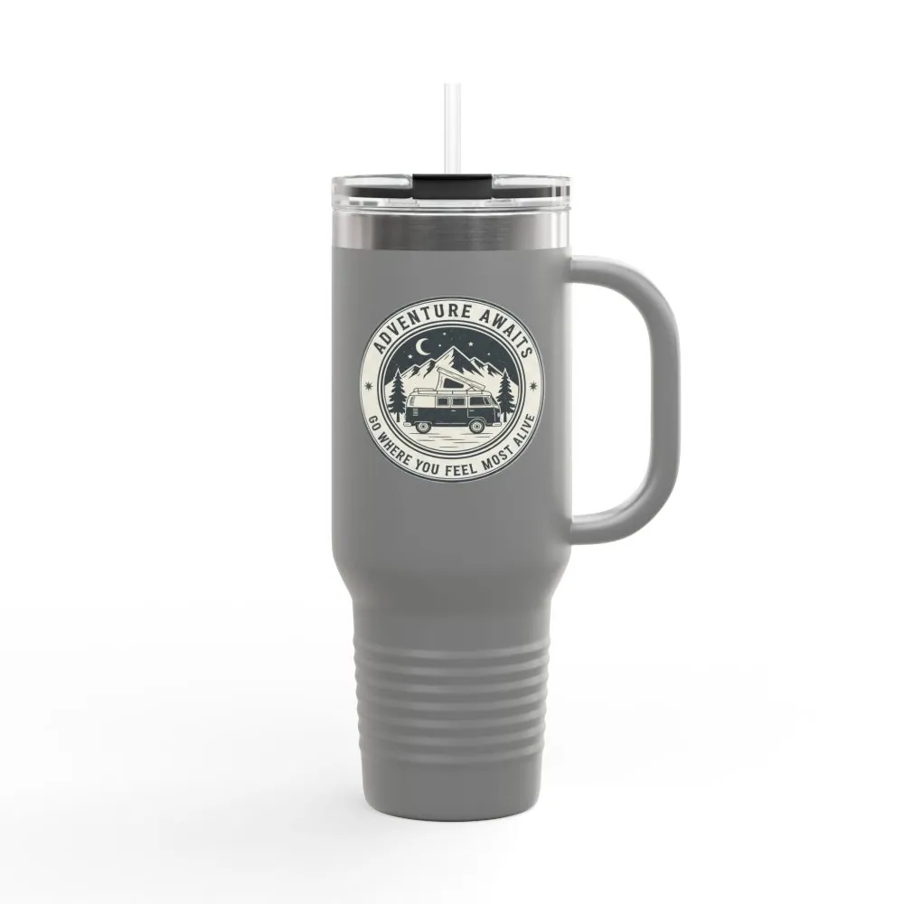 4111213458780402295_2048.jpeg Insulated Travel Mug - "Adventure Awaits-Go Where You Feel Most Alive" (40oz) – Retro Camper Design, Keep Drinks Hot or Cold