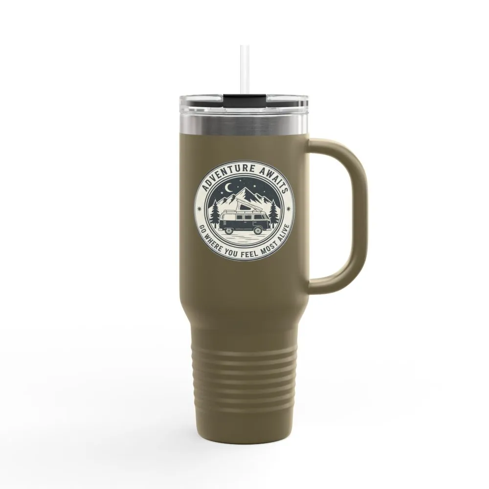 4111983741178868313_2048.jpeg Insulated Travel Mug - "Adventure Awaits-Go Where You Feel Most Alive" (40oz) – Retro Camper Design, Keep Drinks Hot or Cold