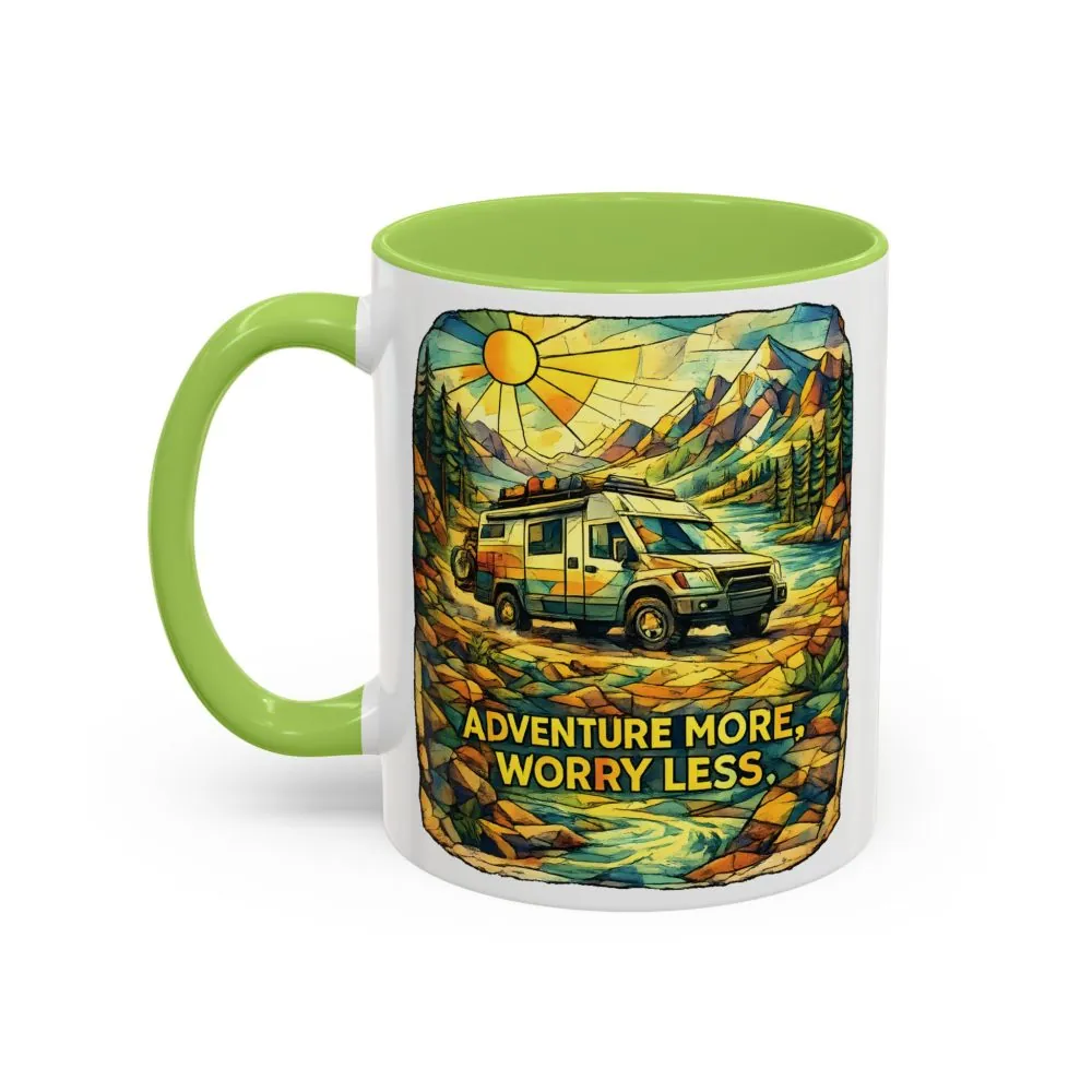 Accent Coffee Mug (11, 15oz) — "Adventure More Worry Less" Design Cubic-Line