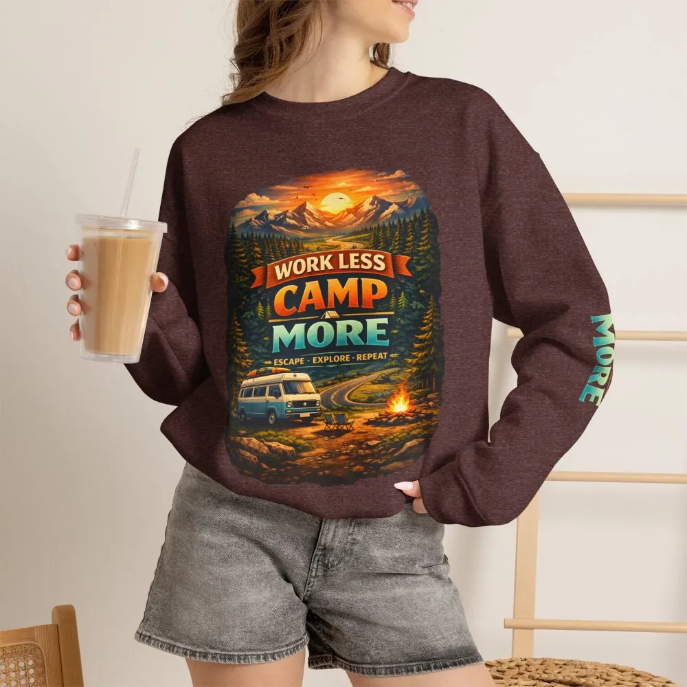4113185691641537855_2048.jpeg Unisex Heavy Blend™ Crewneck Sweatshirt — "Work Less-Camp More" Design Scenic-Line