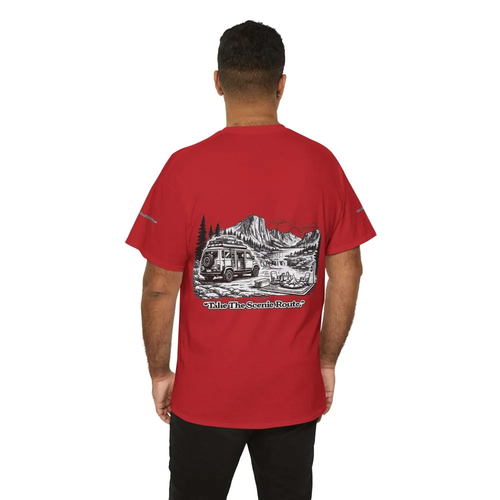 4135367790326614420_2048.jpeg Unisex Heavy Cotton Tee — "Take The Scenic Route" Design Minimal-Line