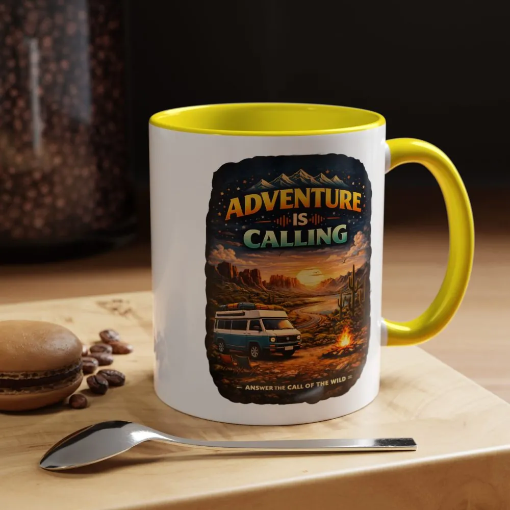 Accent Coffee Mug (11, 15oz) — "Adventure Is Calling" Design Scenic-Line