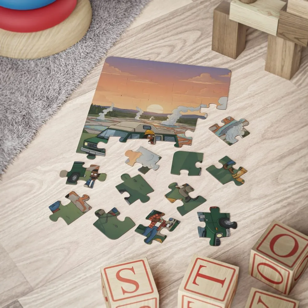 Kids' 30‑Piece Camping Puzzle — Family Van Camping at Geysers Sunset