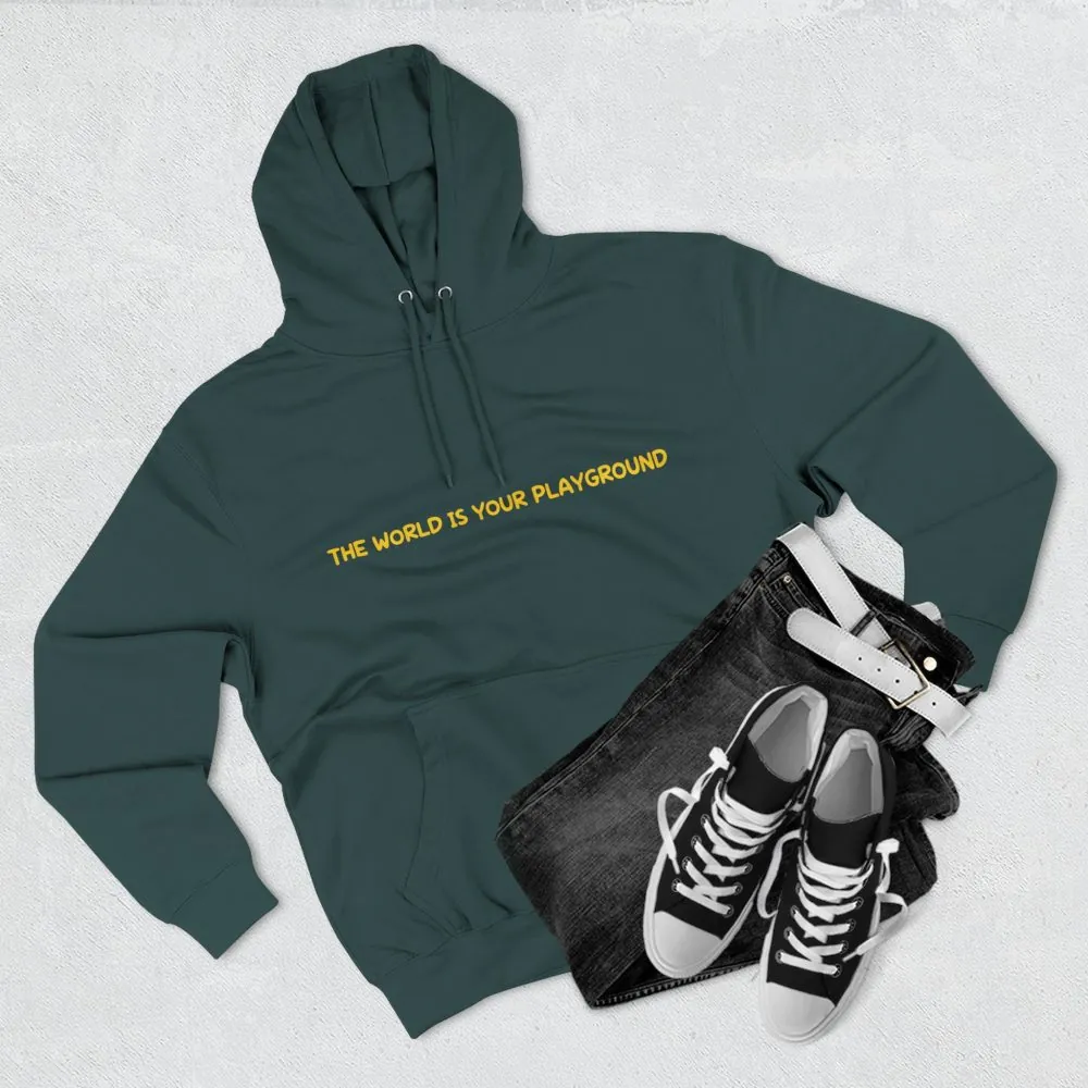 4159556073683995384_2048.jpeg Three-Panel Fleece Hoodie - "The World Is Your playground" Design Sitcom-Line