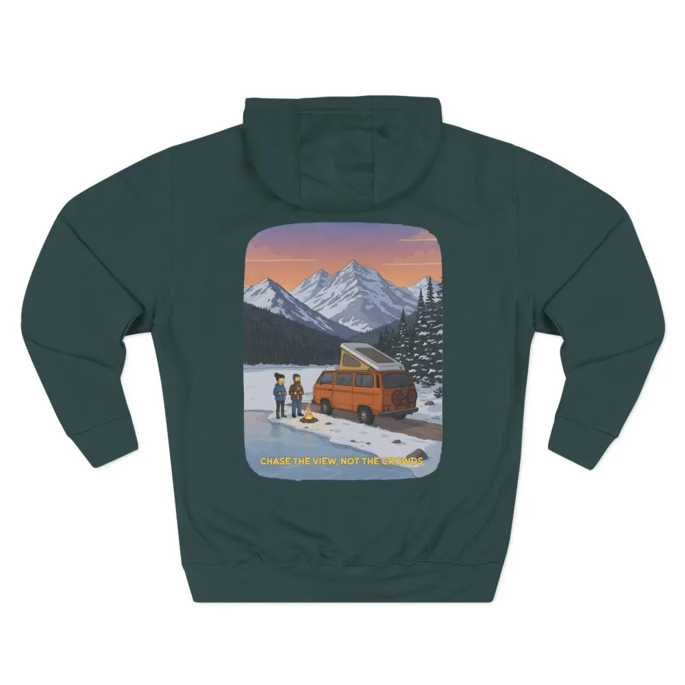 Three-Panel Fleece Hoodie - "Chase The Views-Not The Crowds"" Design Sitcom-Line