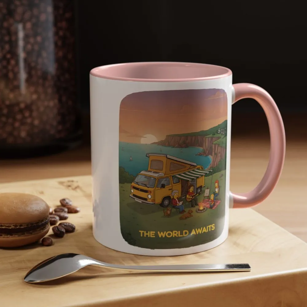 Accent Coffee Mug (11, 15oz) — "The World Awaits" Design Sitcom-Line