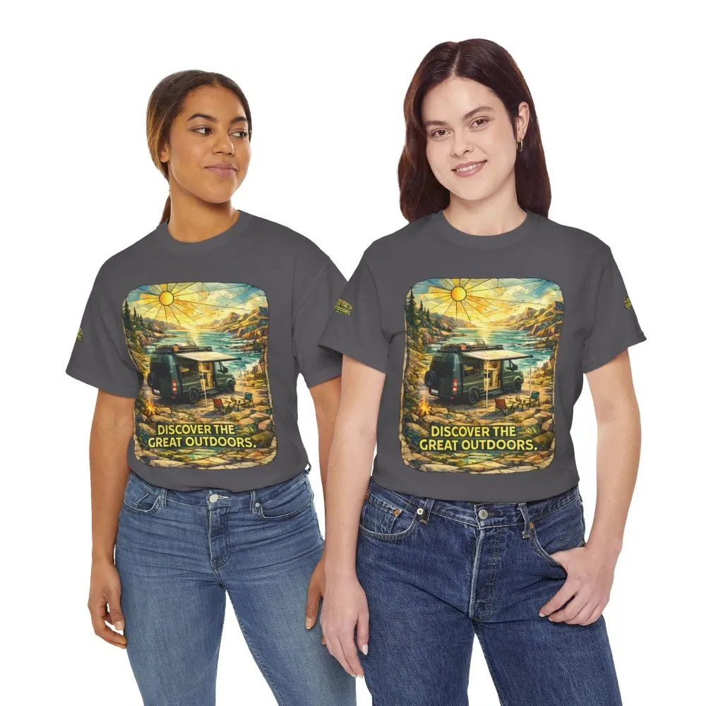 4179343431306710974_2048.jpeg Unisex Heavy Cotton Tee — "Discover The Great Outdoors" Design Cubic-Line