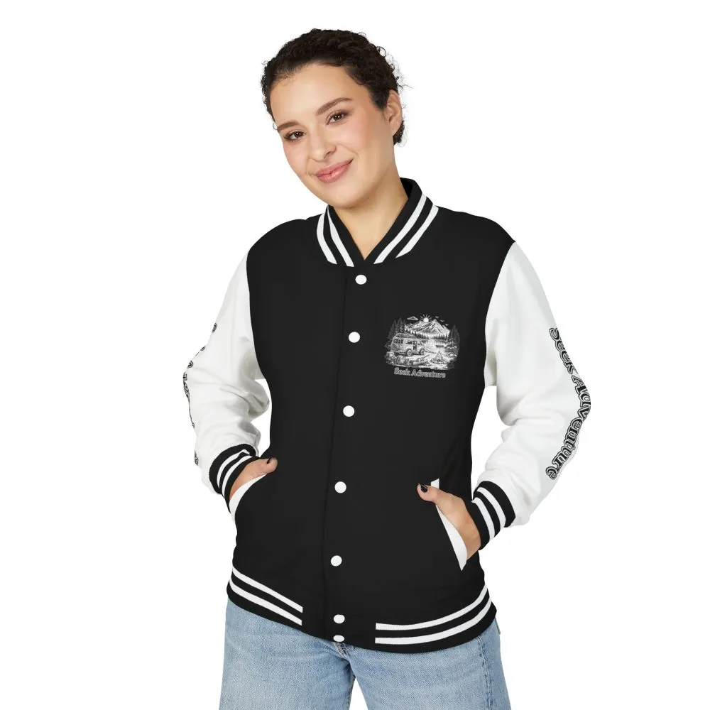 4194026254640866571_2048.jpeg Unisex Heavyweight Letterman Jacket — "Seek Adventure" Travel Varsity Coat