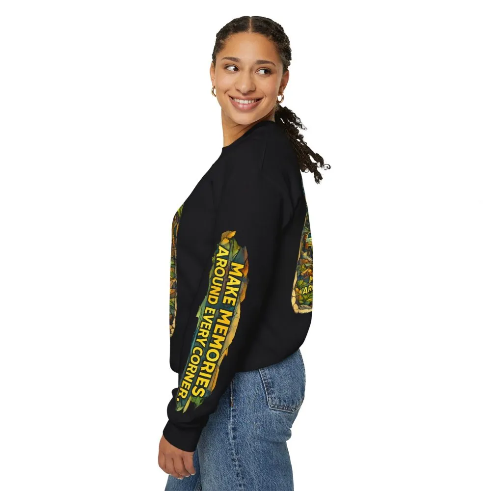 Unisex Heavy Blend™ Crewneck Sweatshirt — "Make Memories Around Every Corner" Design Cubic-Line
