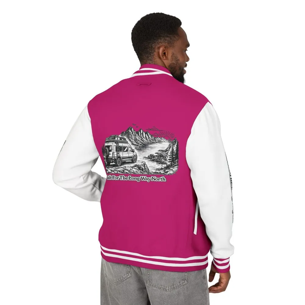 4197626032554900922_2048.jpeg Unisex Heavyweight Letterman Jacket — "Built For The Long Way North" Travel Varsity Coat