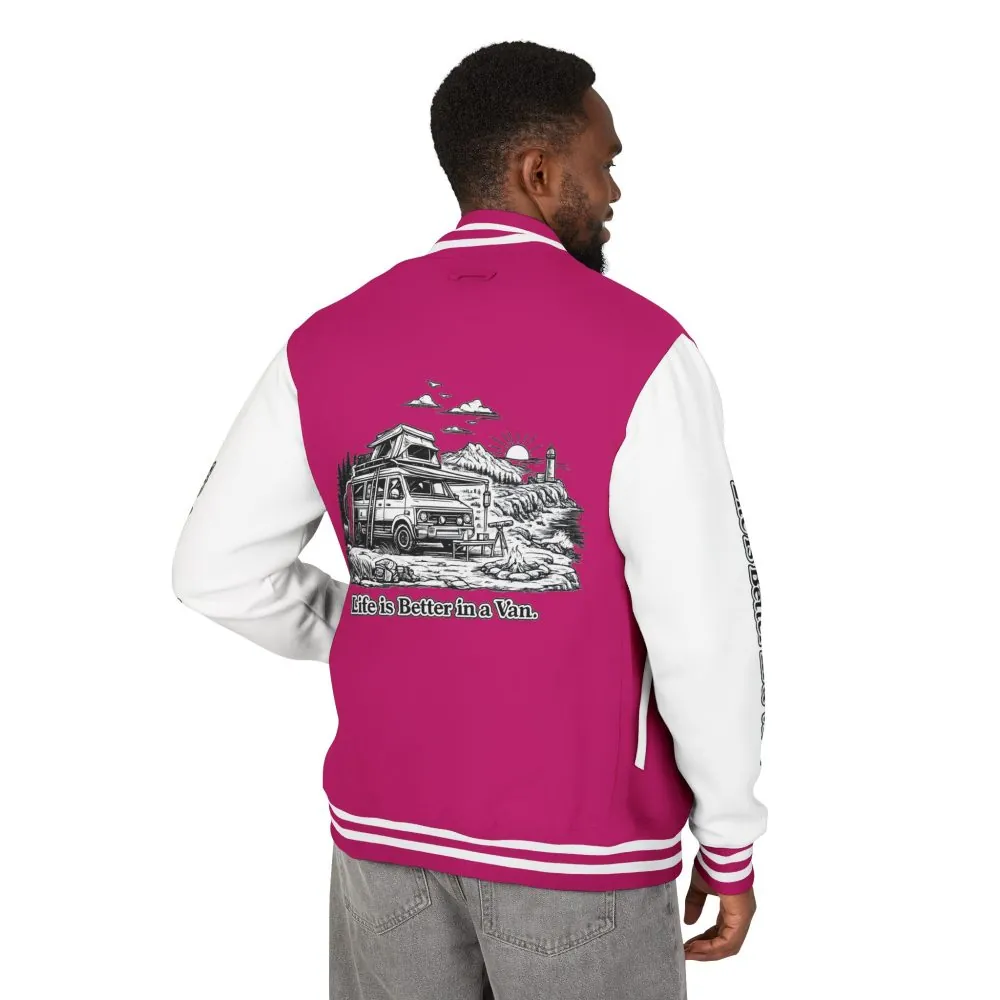 4198289066626506454_2048.jpeg Unisex Heavyweight Letterman Jacket — "Life Is Better In A Van" Travel Varsity Coat