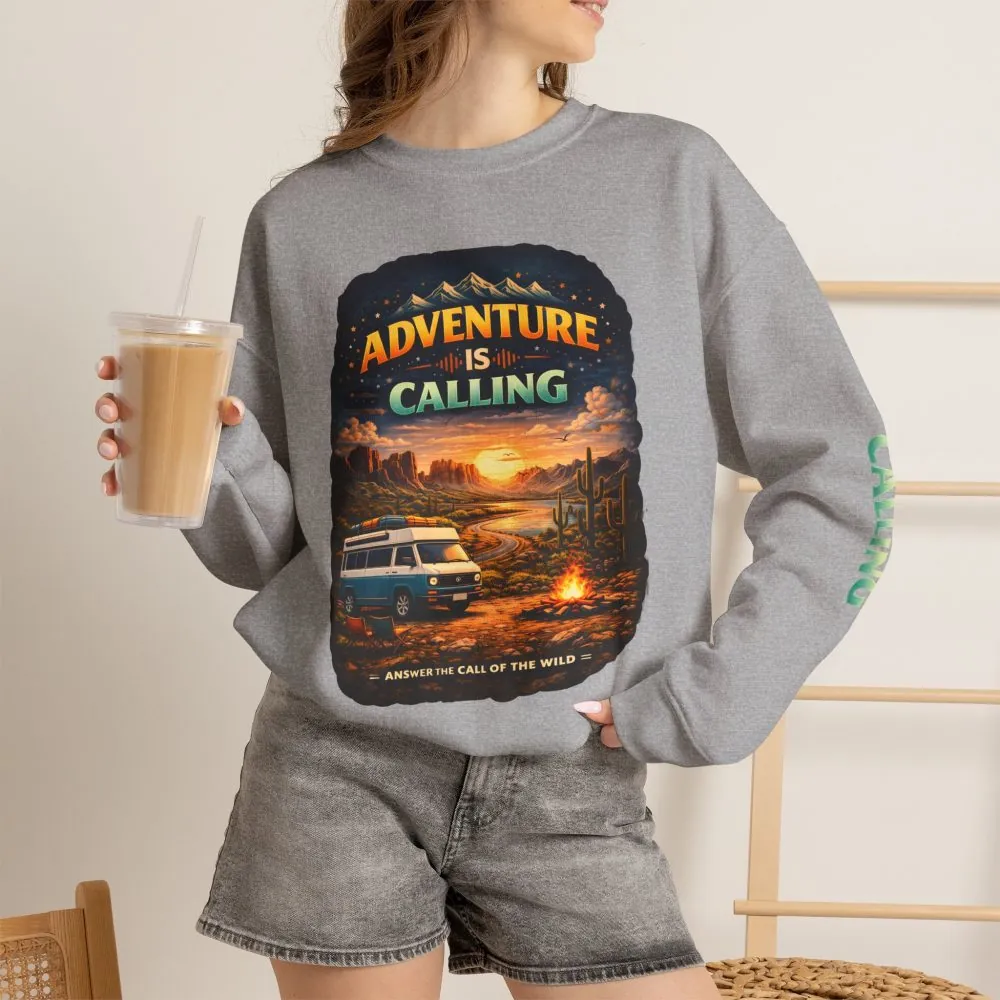 4200713626784850324_2048.jpeg Unisex Heavy Blend™ Crewneck Sweatshirt — "Adventure Is Calling" Design Scenic-Line
