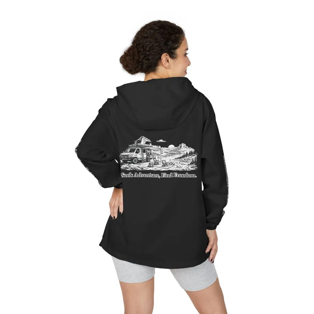 4203491649547676649_2048.jpeg Unisex Full-Zip Windbreaker Jacket — "Seek Adventure, Find Freedom" (Design "Minimal-Line")