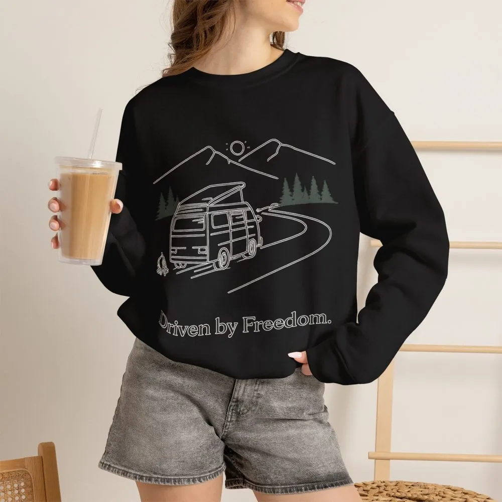 Unisex Heavy Blend™ Crewneck Sweatshirt — "Driven By Freedom" Design Minimal-Line
