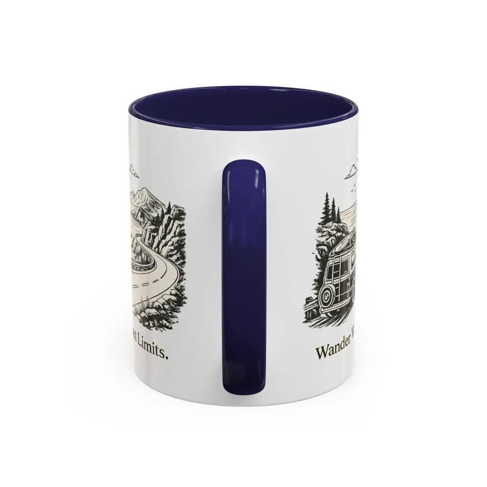 Accent Coffee Mug (11, 15oz) — "Wander Without Limits" Design Minimal-Line
