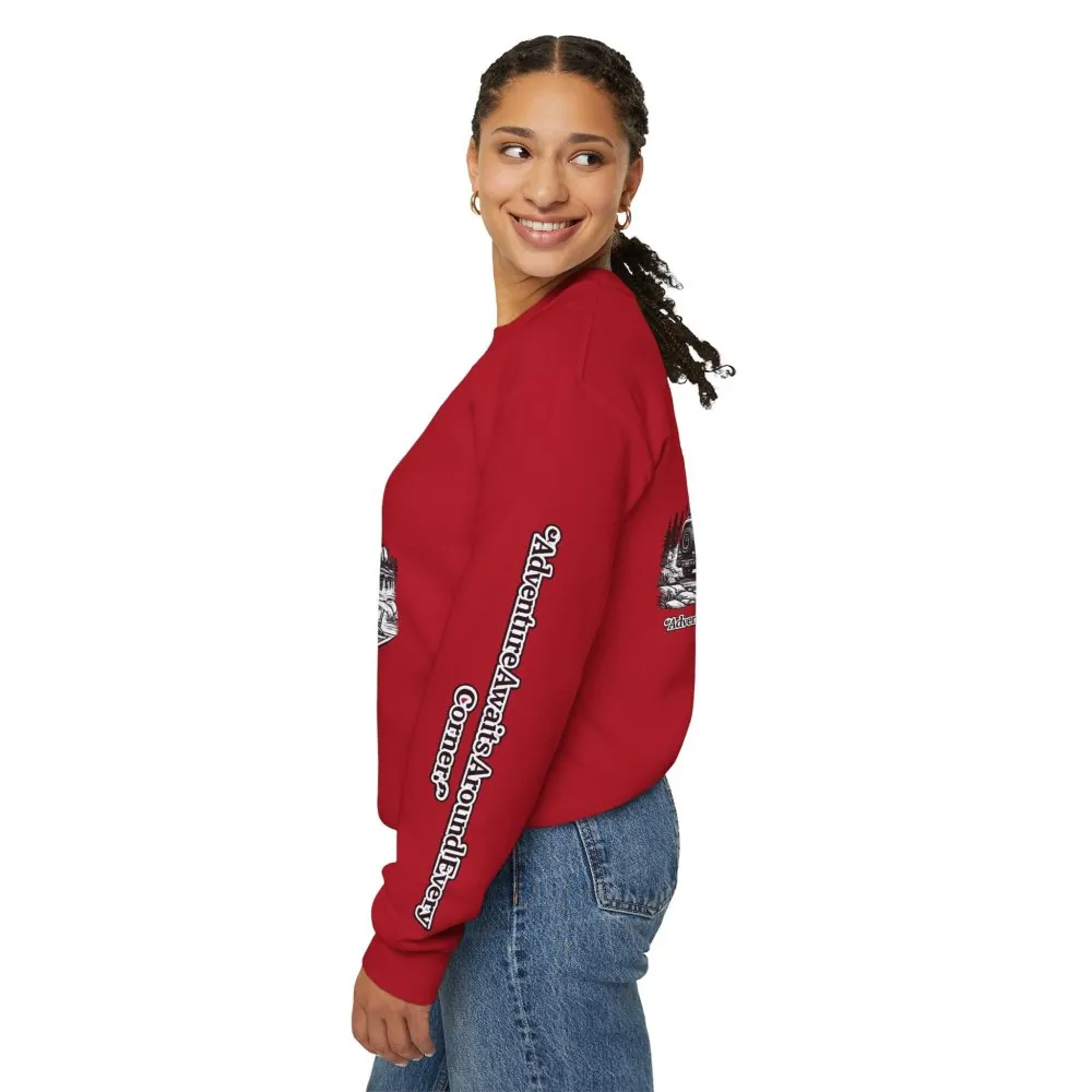 4211119821413505406_2048.jpeg Unisex Heavy Blend™ Crewneck Sweatshirt — "Adventure Awaits Around Every Corner" Design Minimal-Line