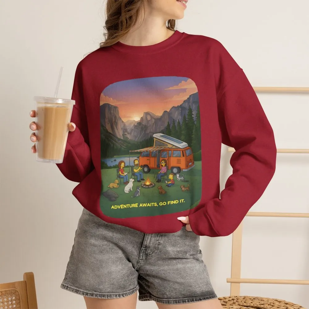 Unisex Heavy Blend™ Crewneck Sweatshirt — "Adventure Awaits-Go Find It"" Design Sitcom-Line