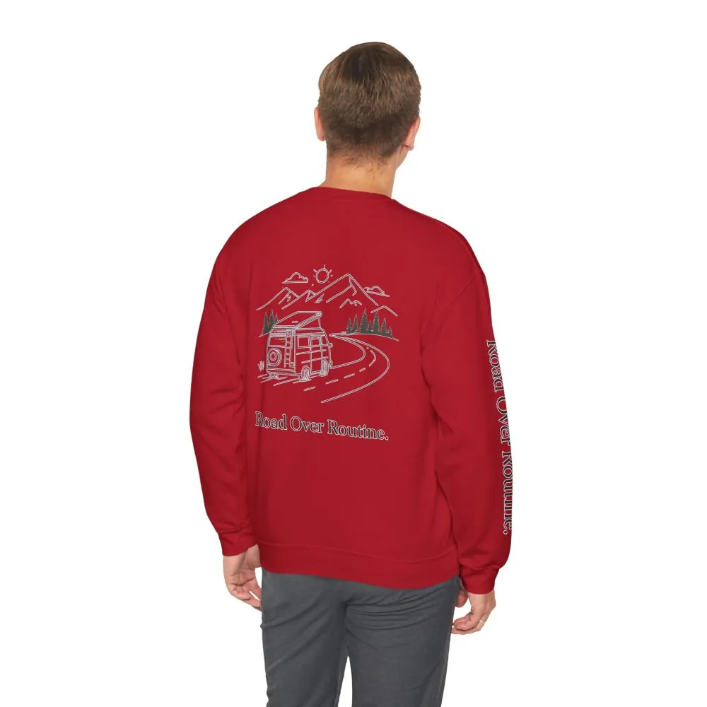 4223661606826747017_2048.jpeg Unisex Heavy Blend™ Crewneck Sweatshirt — "Road Over Routine" Design Minimal-Line