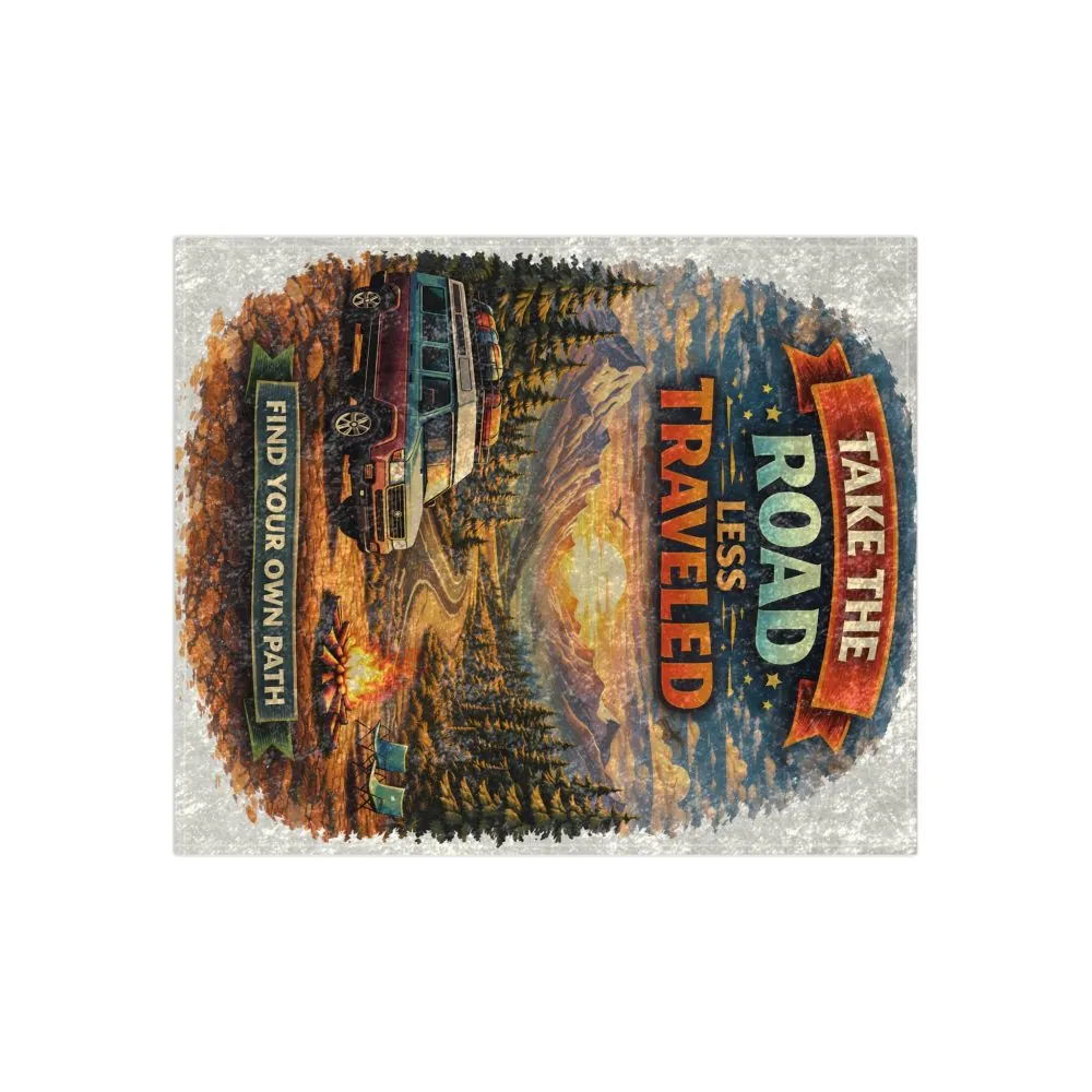 Crushed Velvet Blanket —"Take The Road Less Traveled" Design Scenic-Line (Campervan)