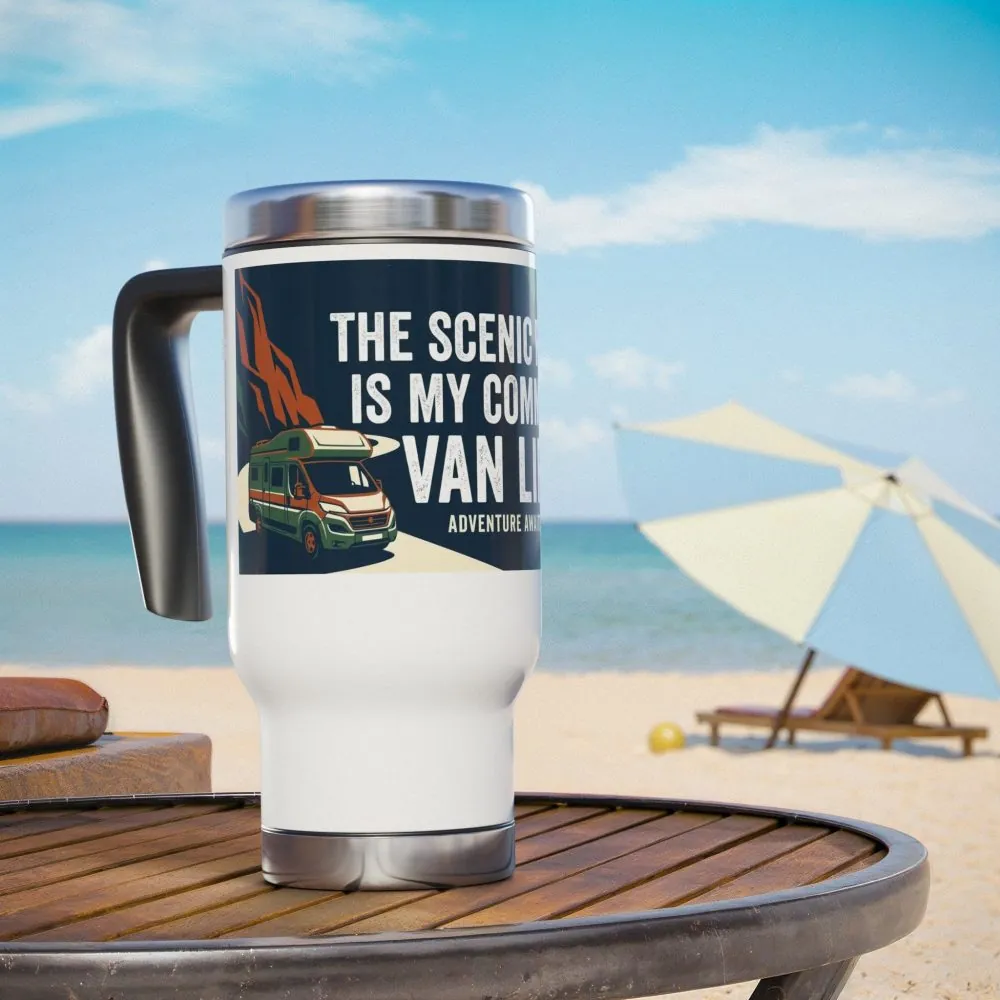 4230831013367911487_2048.jpeg Stainless Steel Travel Mug with Handle, 14oz - "The Scenic Route is My Commute"