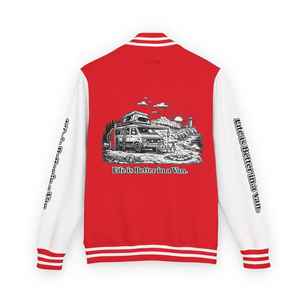 4255542520752711493_2048.jpeg Unisex Heavyweight Letterman Jacket — "Life Is Better In A Van" Travel Varsity Coat