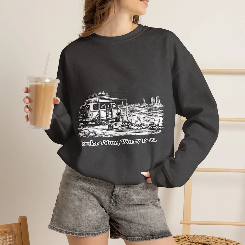 4275442980846523851_2048.jpeg Unisex Heavy Blend™ Crewneck Sweatshirt — "Explore More Worry Less" Design Minimal-Line