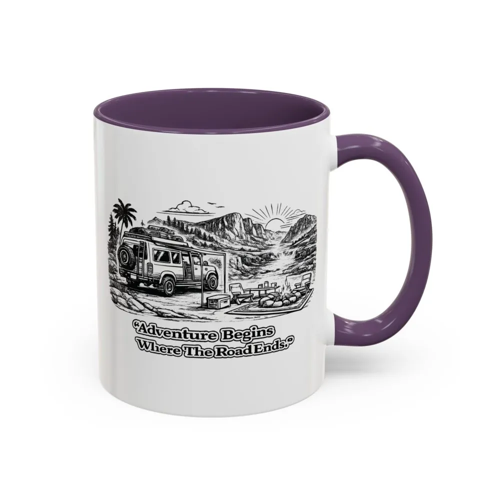4290143254632655298_2048.jpeg Accent Coffee Mug (11, 15oz) — "Adventure Begins Where The Road Ends" Design Minimal-Line