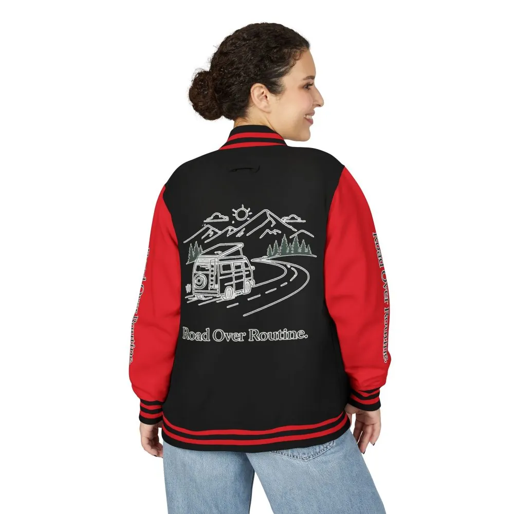 Unisex Heavyweight Letterman Jacket — "Road Over Routine" Travel Varsity Coat