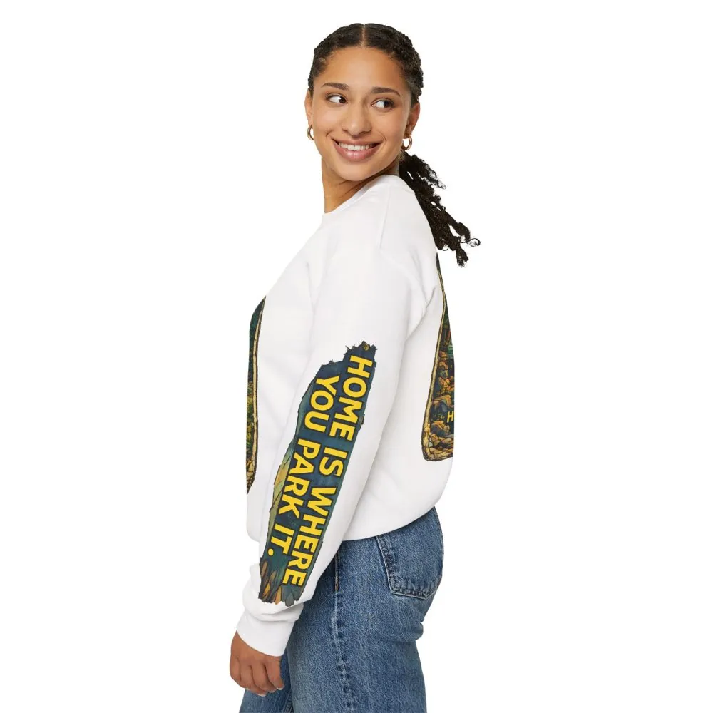 4307138366888336958_2048.jpeg Unisex Heavy Blend™ Crewneck Sweatshirt — "Home Is Where You Park It" Design Cubic-Line