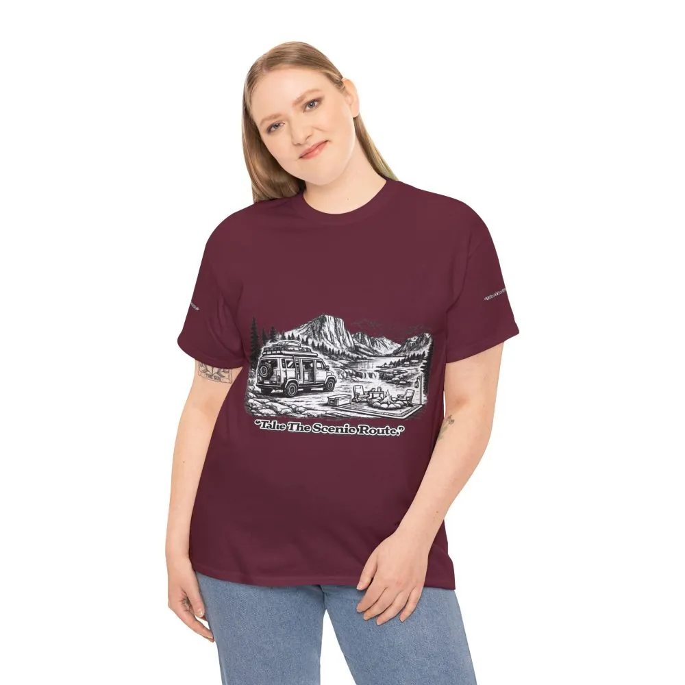 4318432582881657980_2048.jpeg Unisex Heavy Cotton Tee — "Take The Scenic Route" Design Minimal-Line