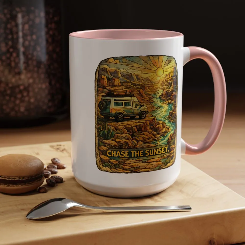 Accent Coffee Mug (11, 15oz) — "Chase The Sunset" Design Cubic-Line