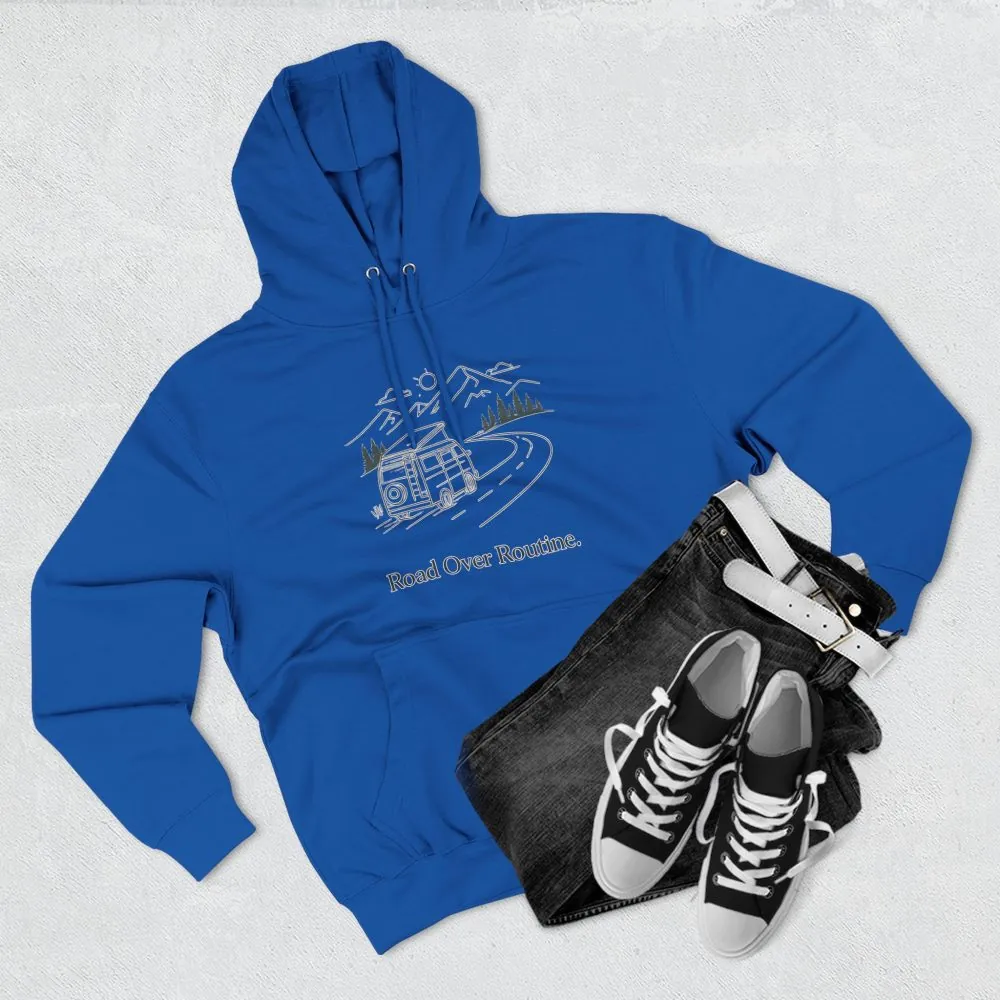 Three-Panel Fleece Hoodie - "Road Over Routine" Design Minimal-Line